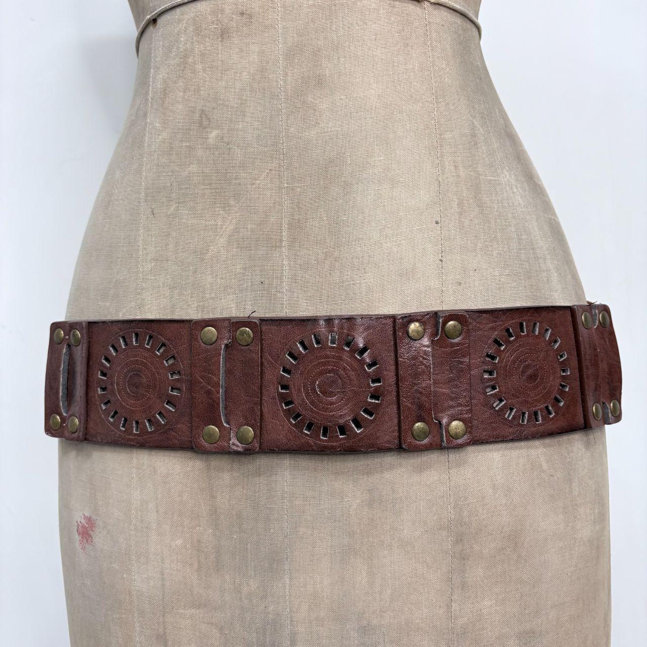 Brown leather studded embossed belt