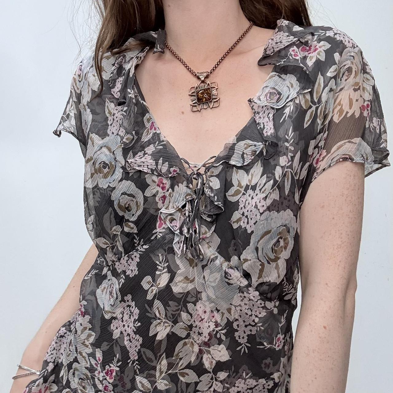 Sheer floral flutter silk bias cut top