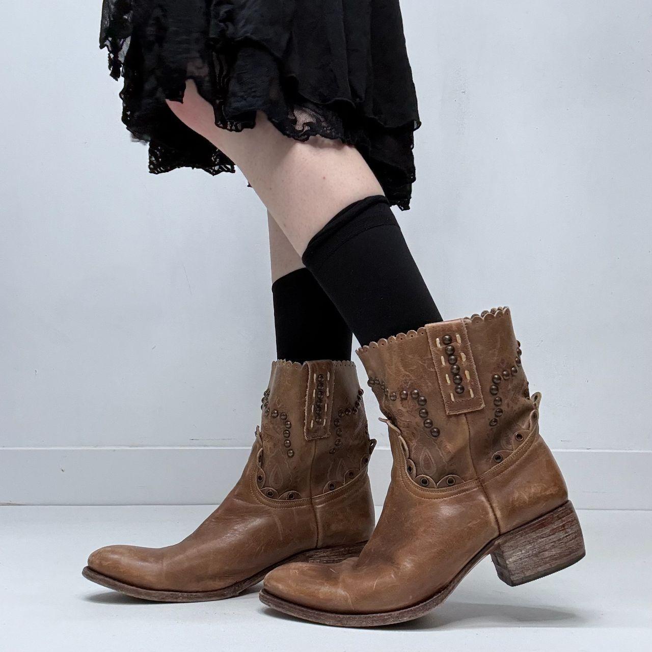 Tan leather studded western boots