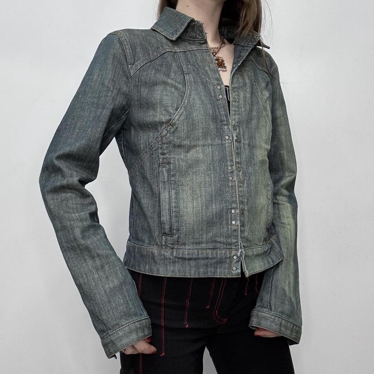 Distressed boxy hook front jacket
