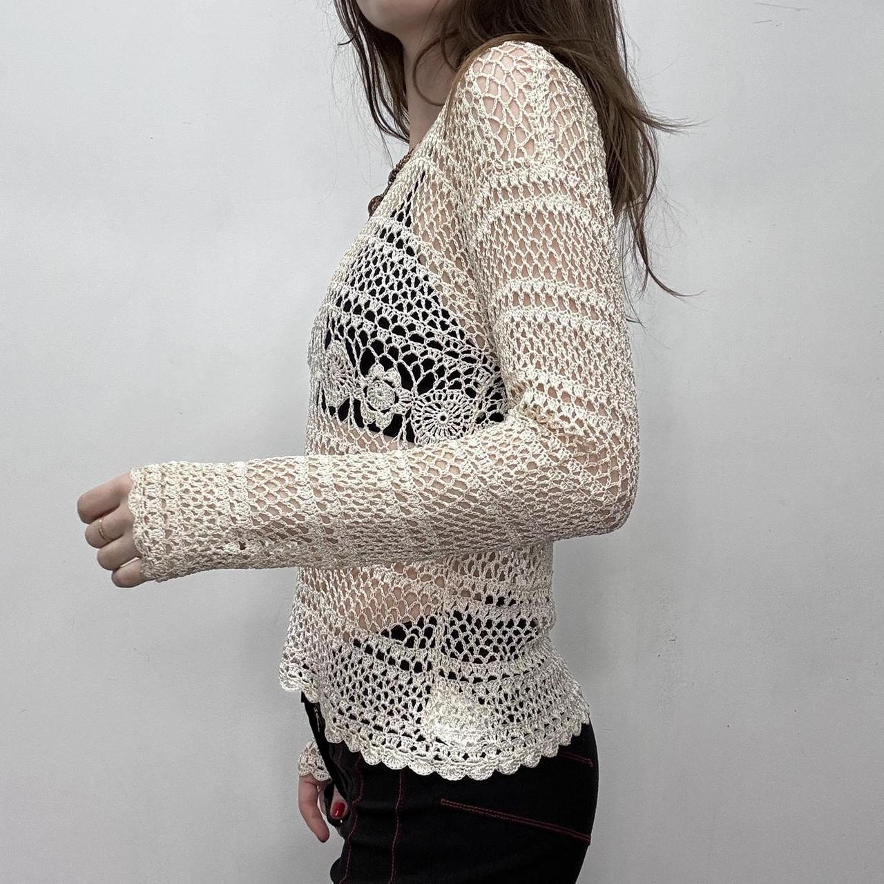 Sheer cream lace knit crochet top