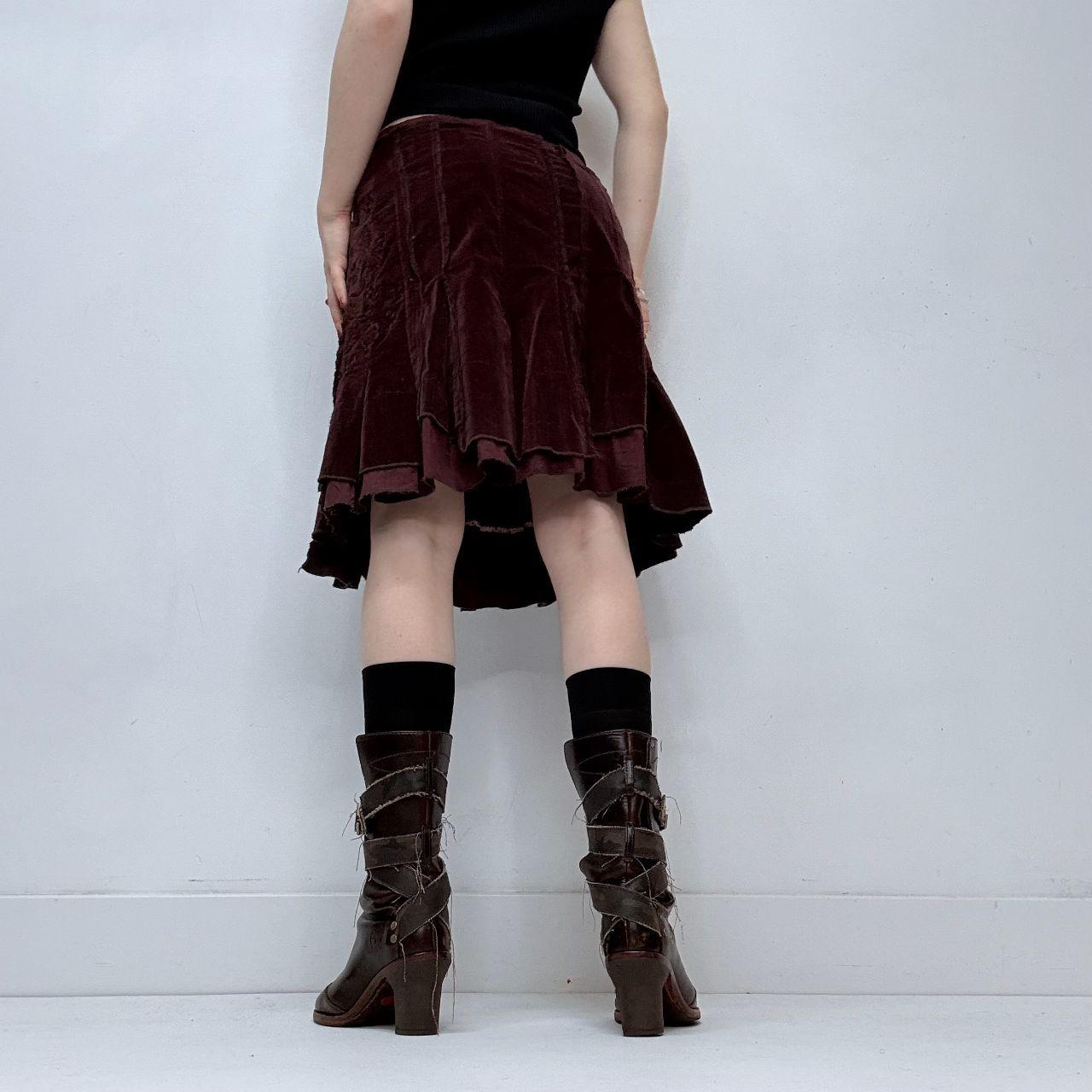 Red velvet pleated corset skirt