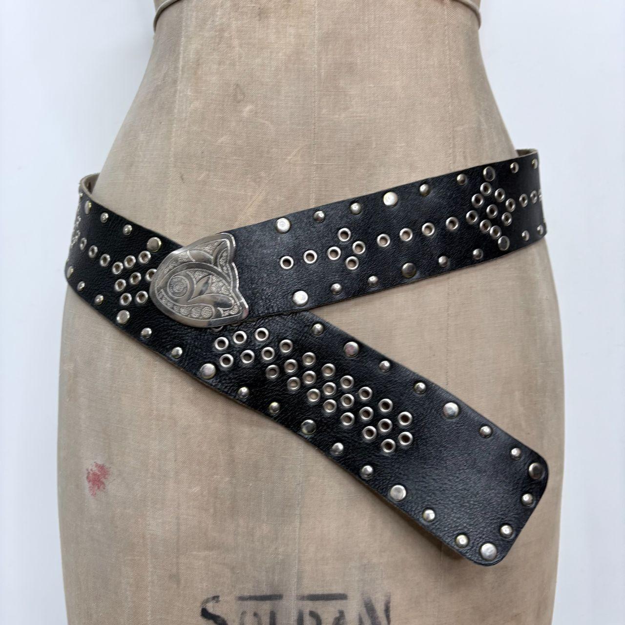 Black leather studded western belt
