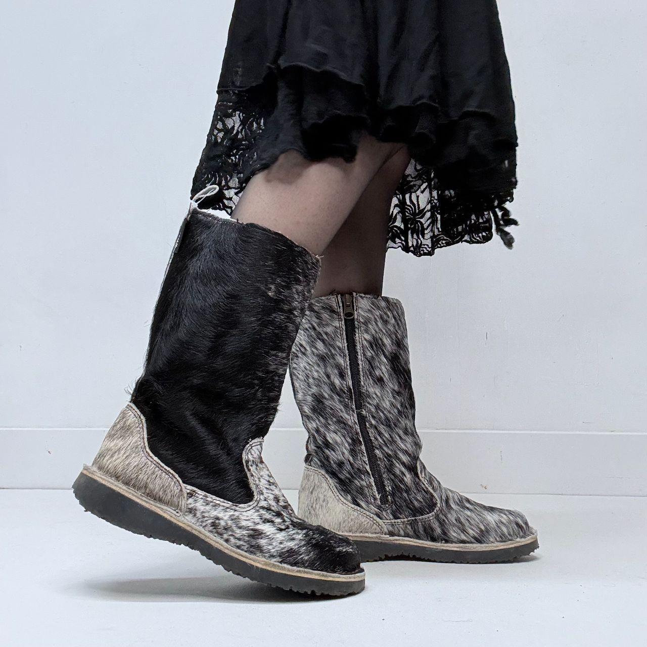 Cow hide pony hair boots