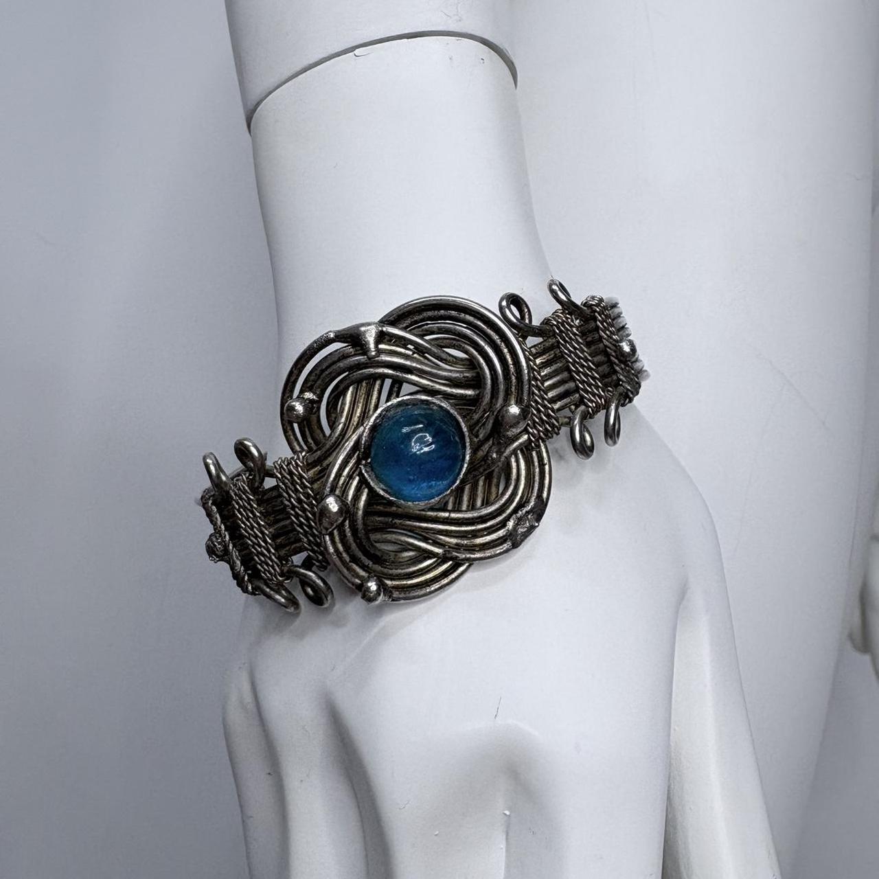 Chunky woven silver boho bangle Bracelet