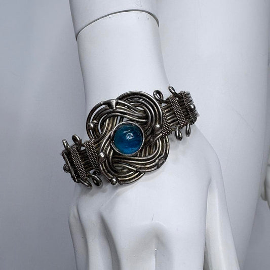 Chunky woven silver boho bangle Bracelet