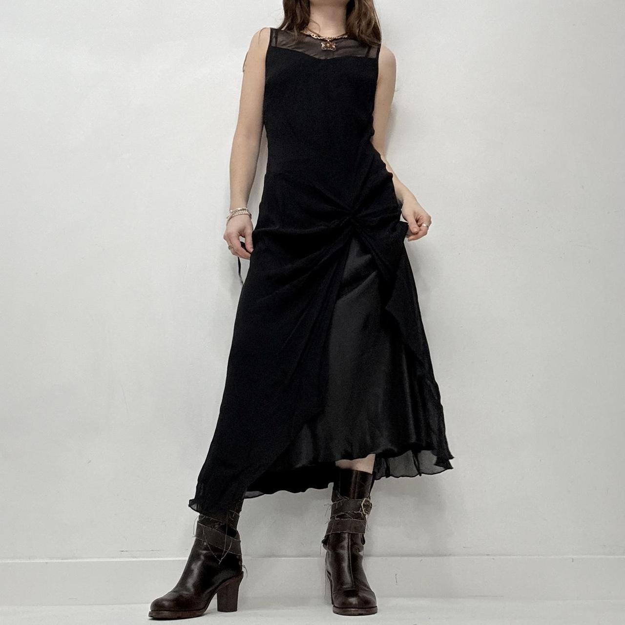 Sheer black ruffle layered maxi dress