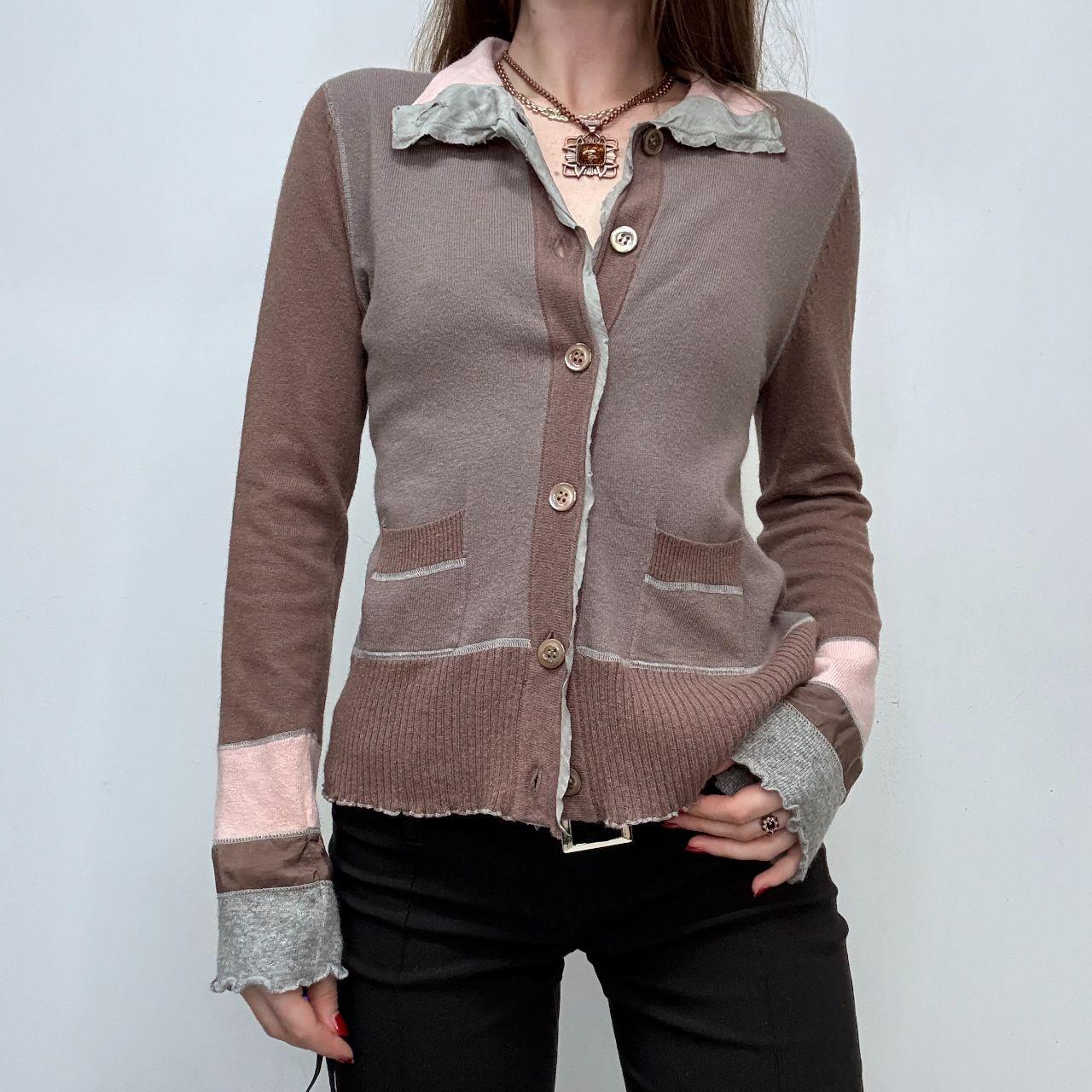 Brown knitted flared cashmere cardigan