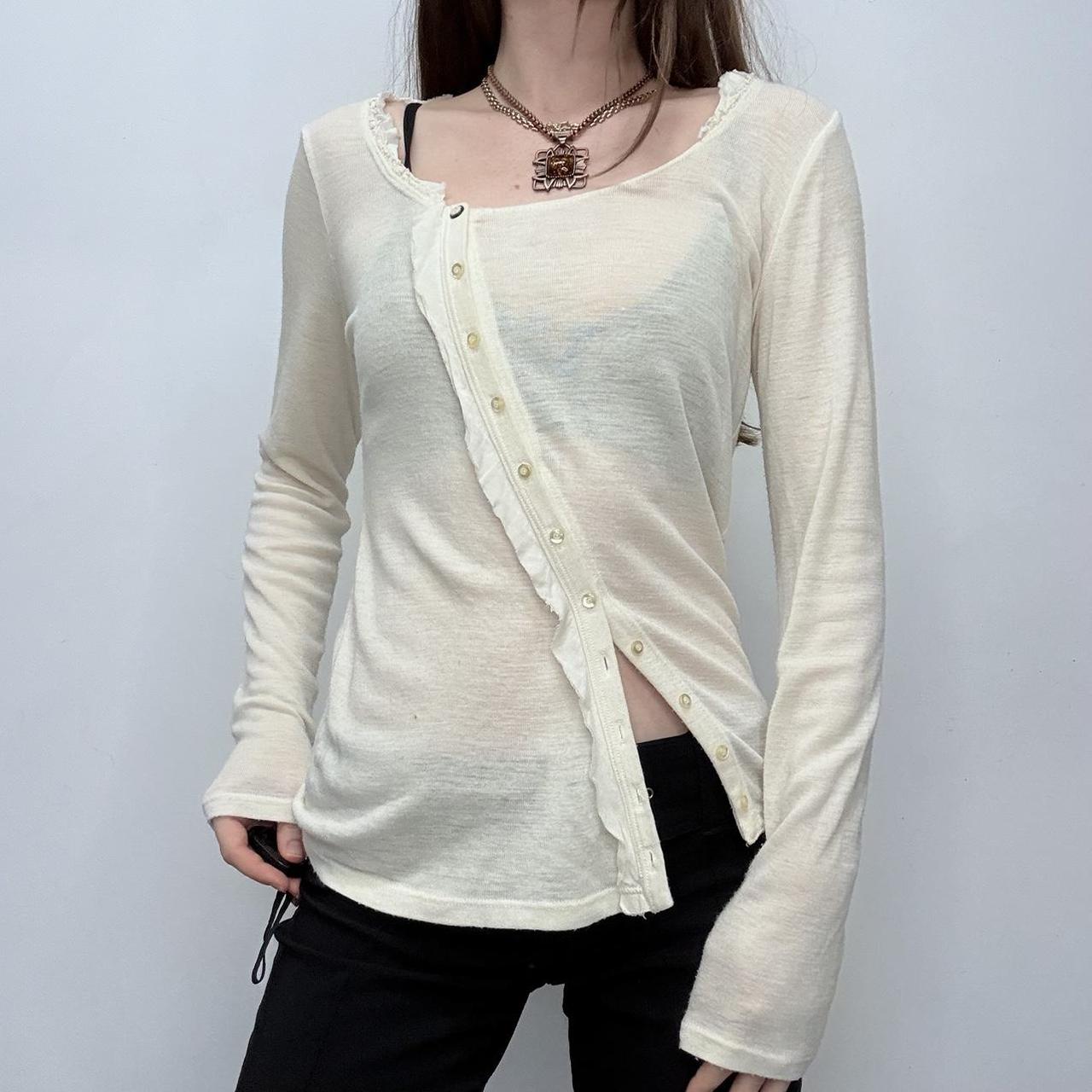 Cream Asymmetrical button-up sheer top