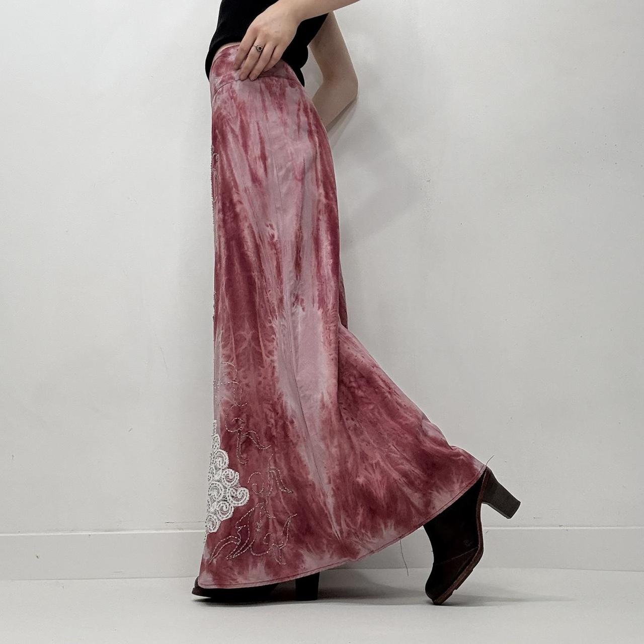 Pink distressed boho maxi skirt