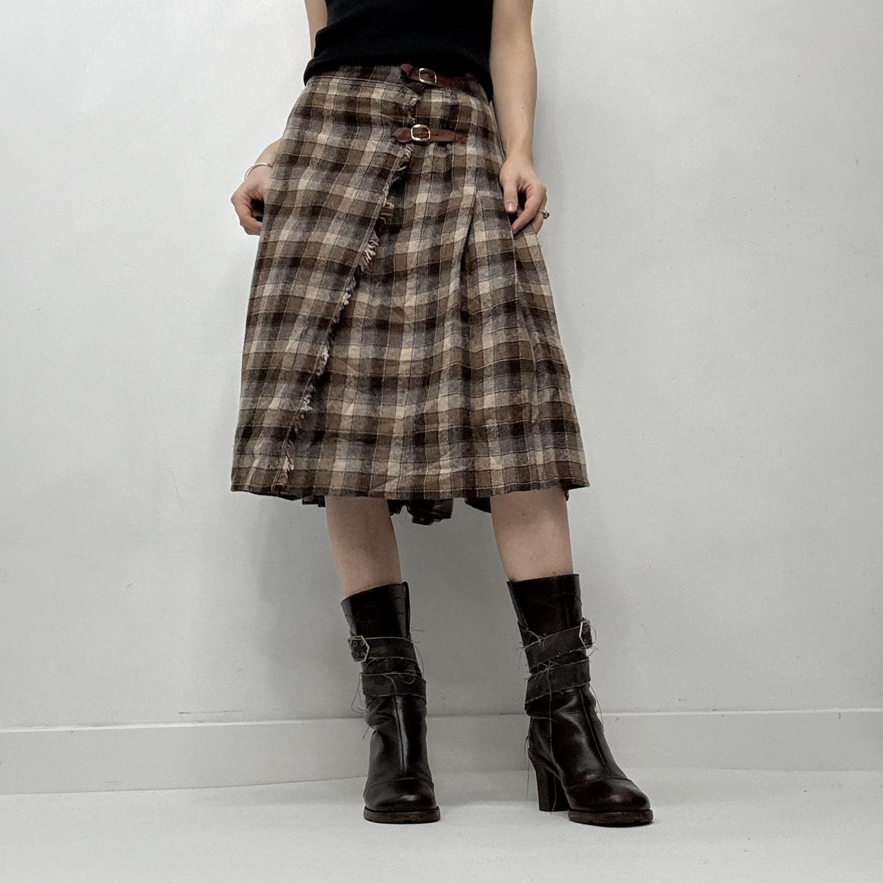Tartan checked wrap midi skirt