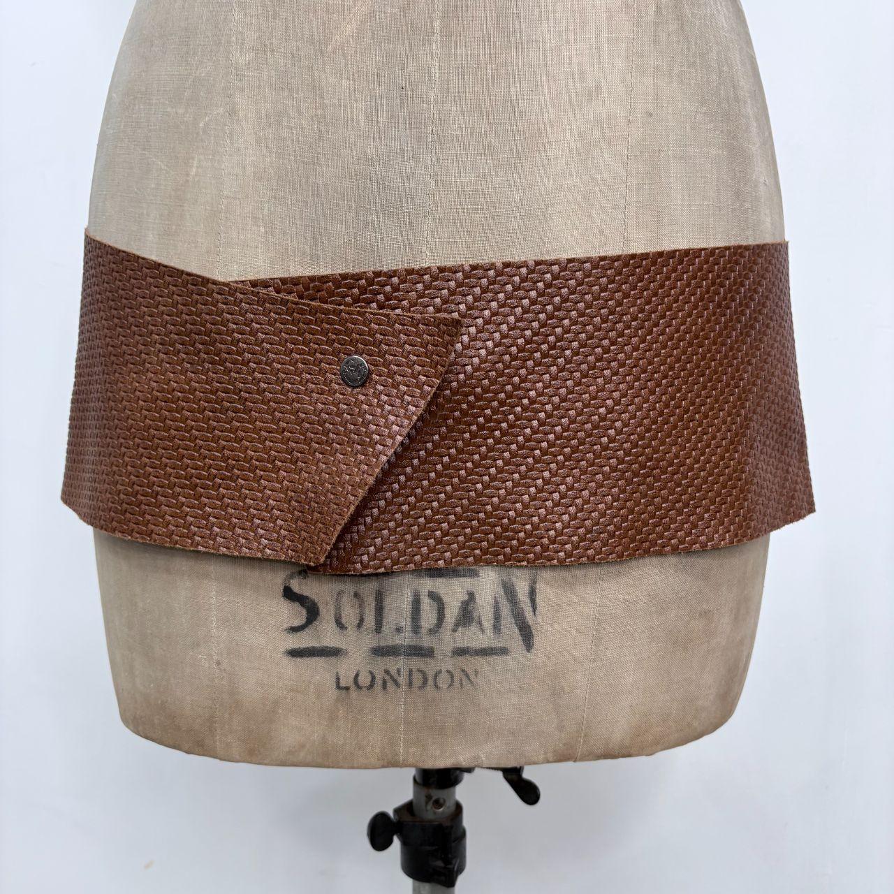 Brown woven leather save the queen belt