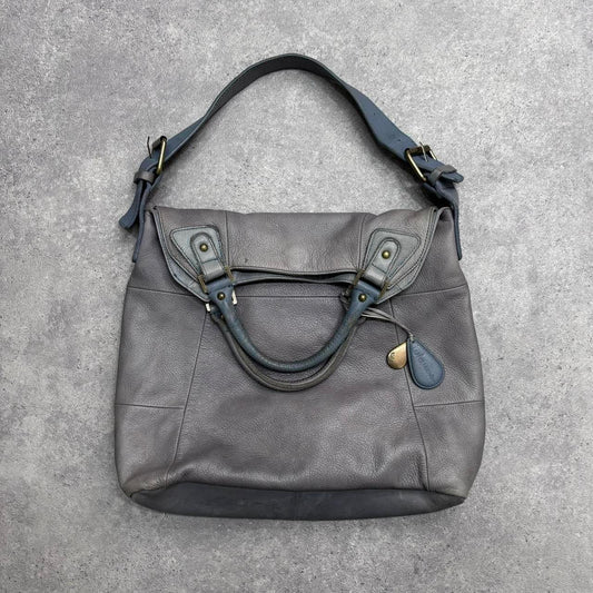 Minimalist leather grey shoulder bag