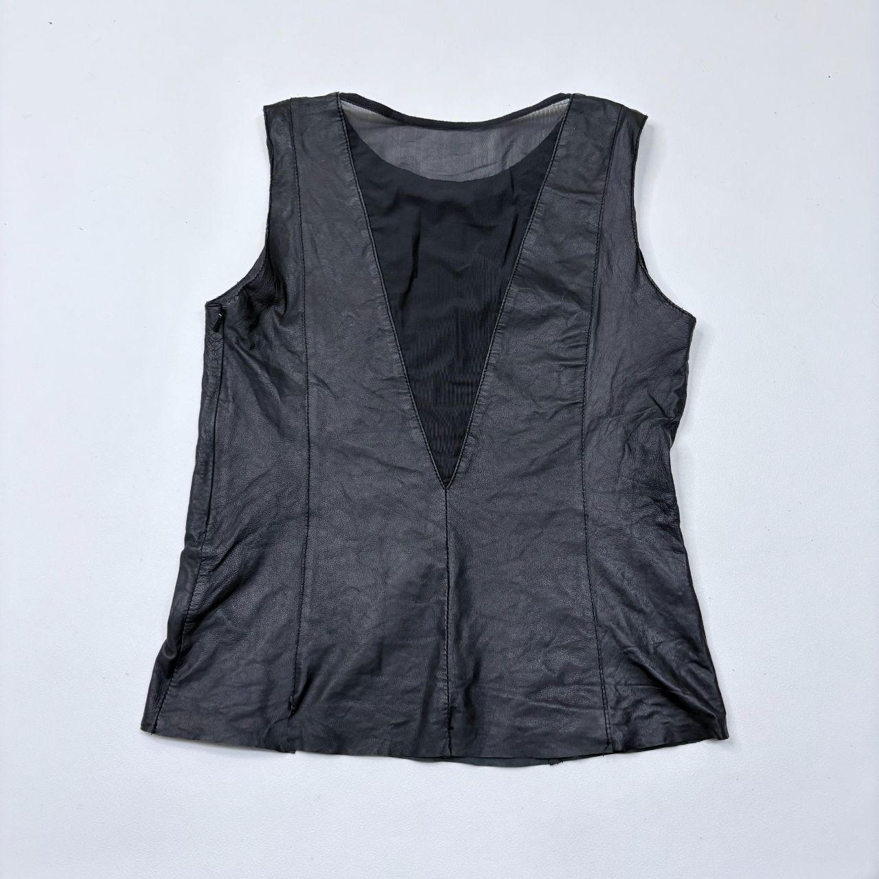 Black leather fitted vest top