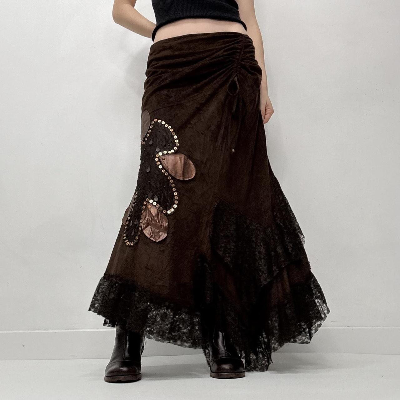 Brown lace ruffle grunge skirt