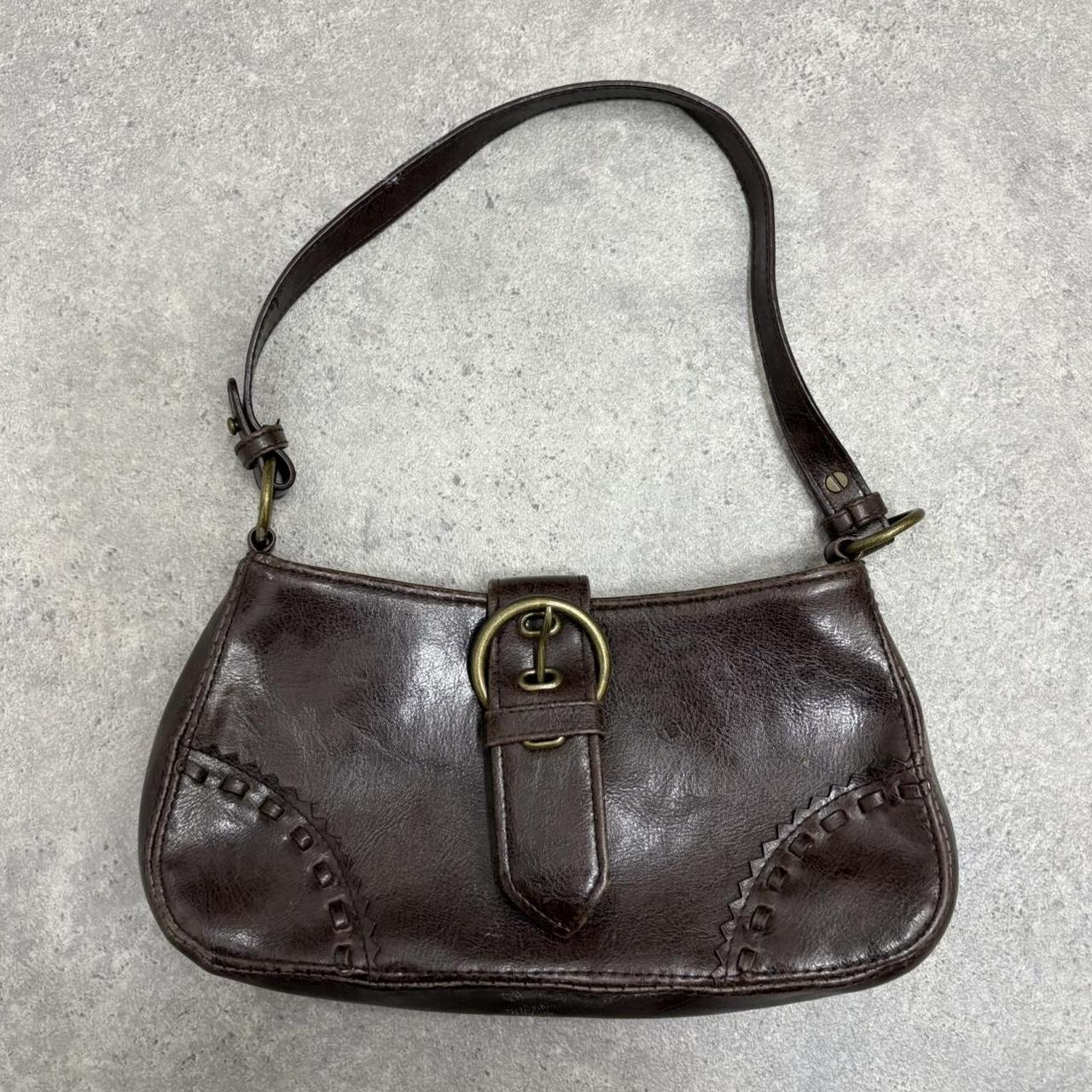 Brown studded buckle mini shoulder bag