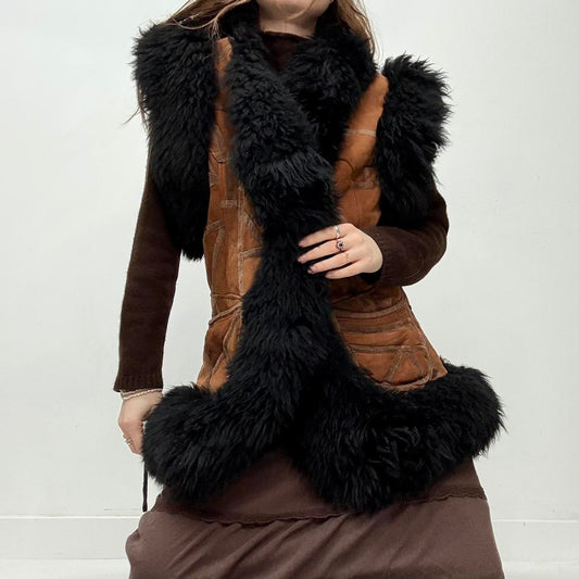 Black fur sheepskin gilet waistcoat
