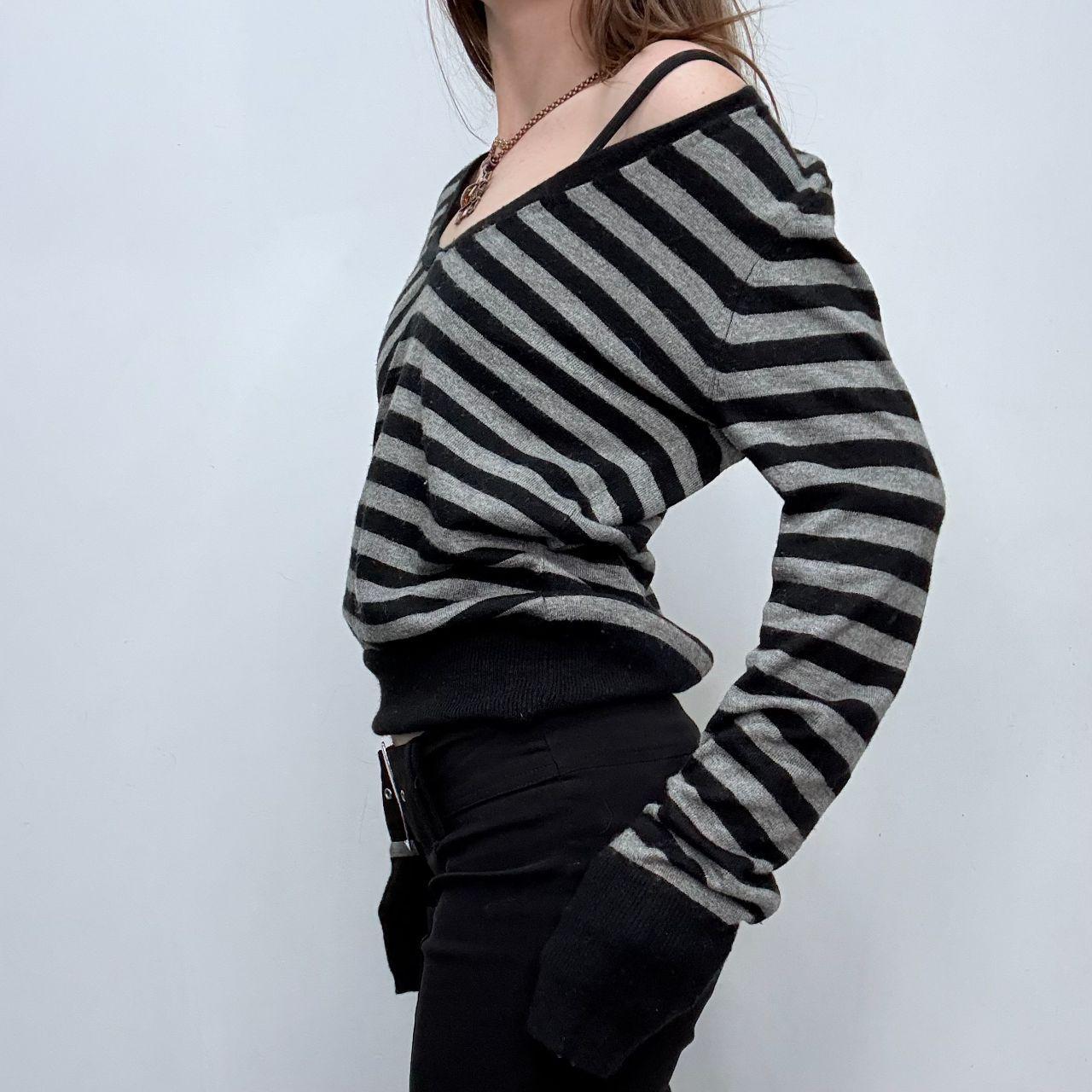 Grey wool knitted striped slouchy jumper