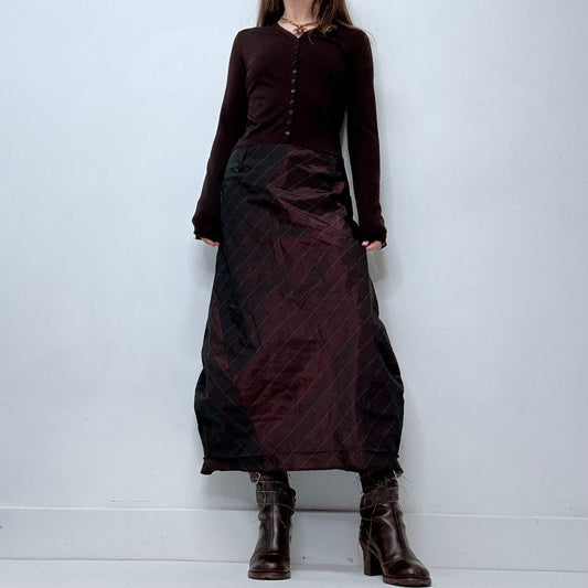 Burgandy pinstripe flared maxi dress