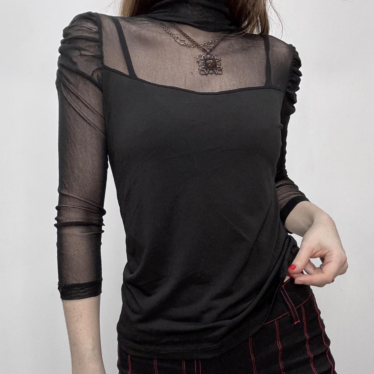 Sheer black mesh lace top