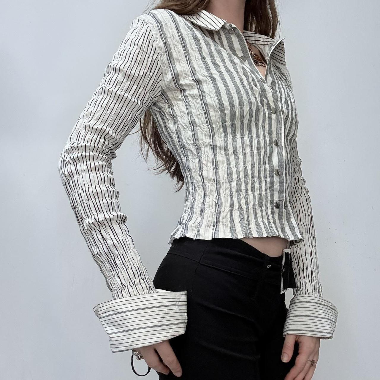 Crinkle cropped pinstriped shirt
