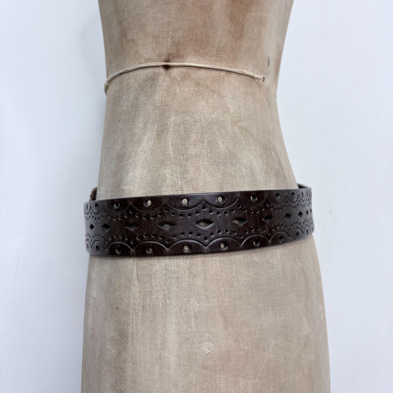 Brown leather embossed boho western belt