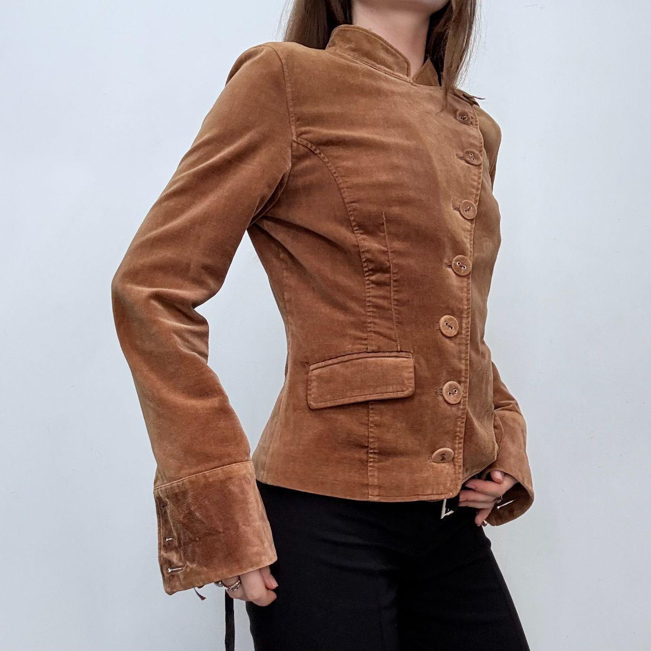 Asymmetric velvet button up flared jacket