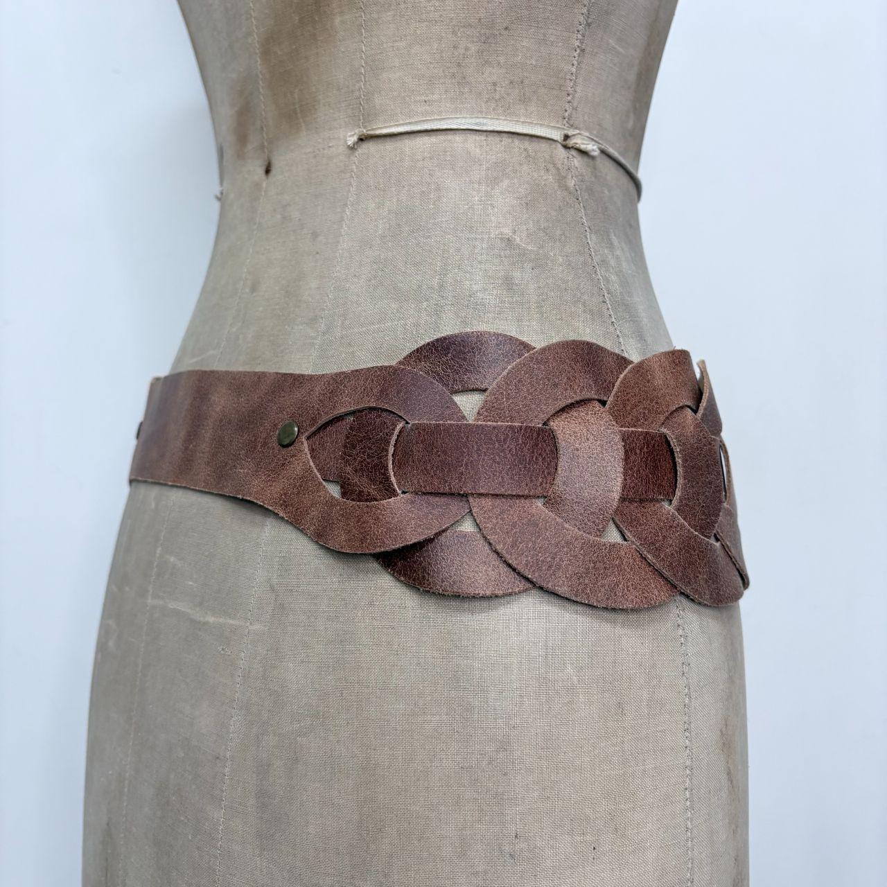 Brown leather chunky woven belt