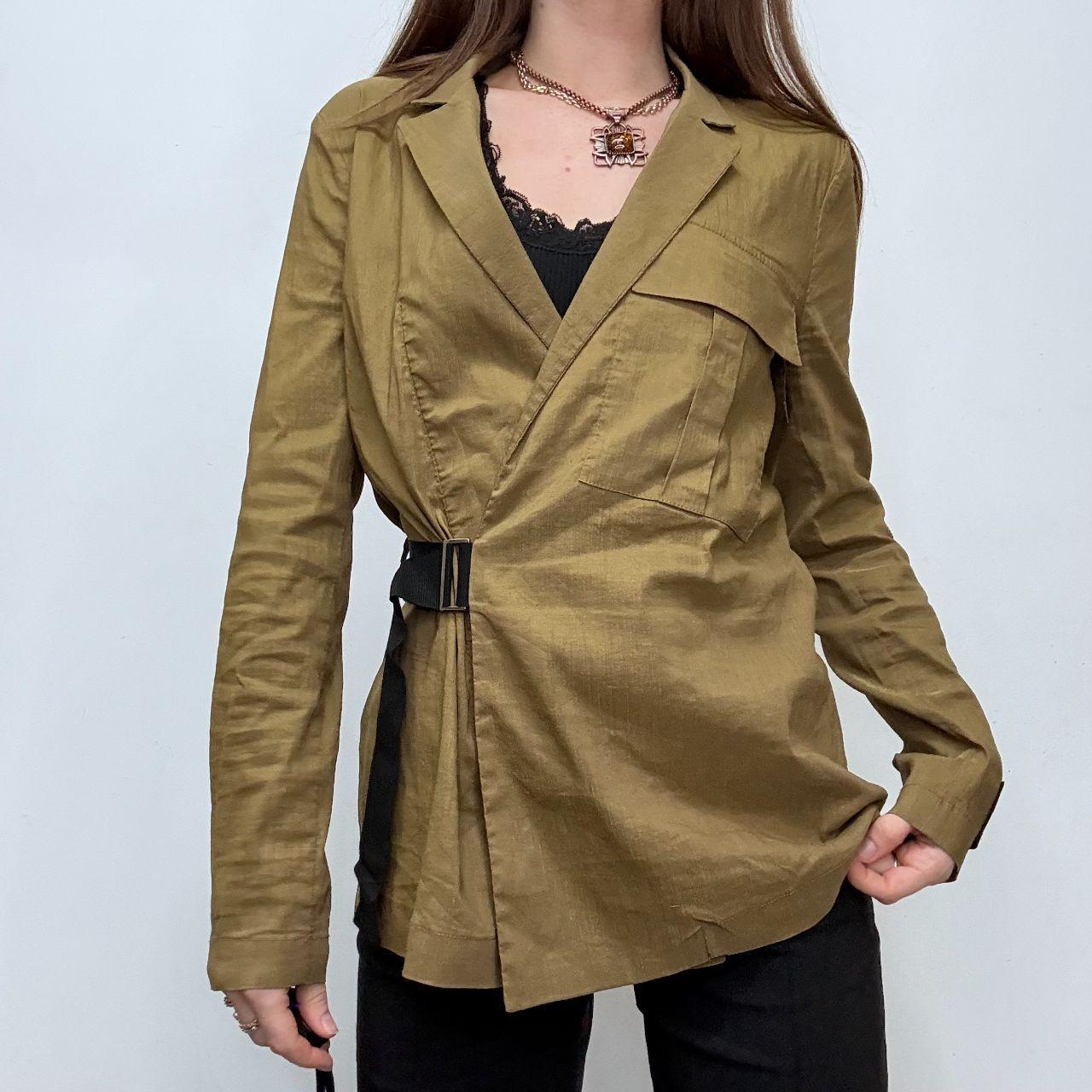 Tan asymmetric buckle shirt