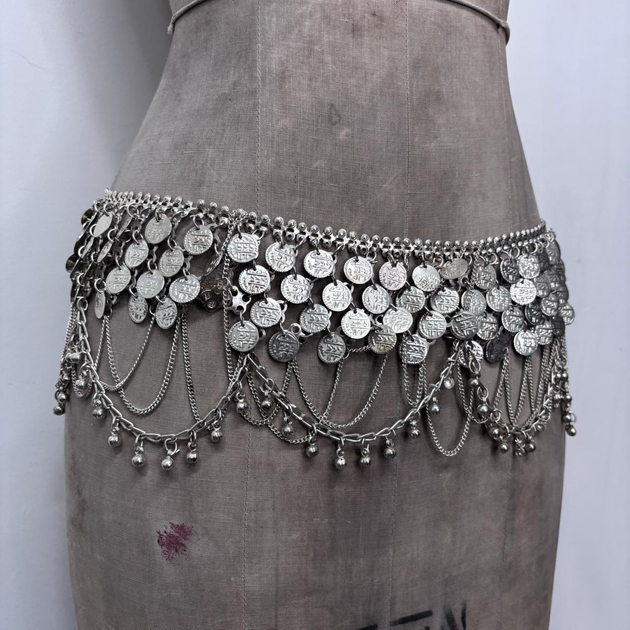 Silver coin draped chain belt