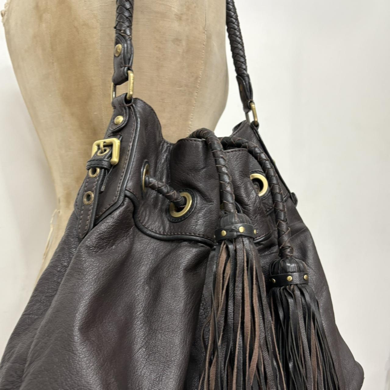Brown leather slouchy tassel bag
