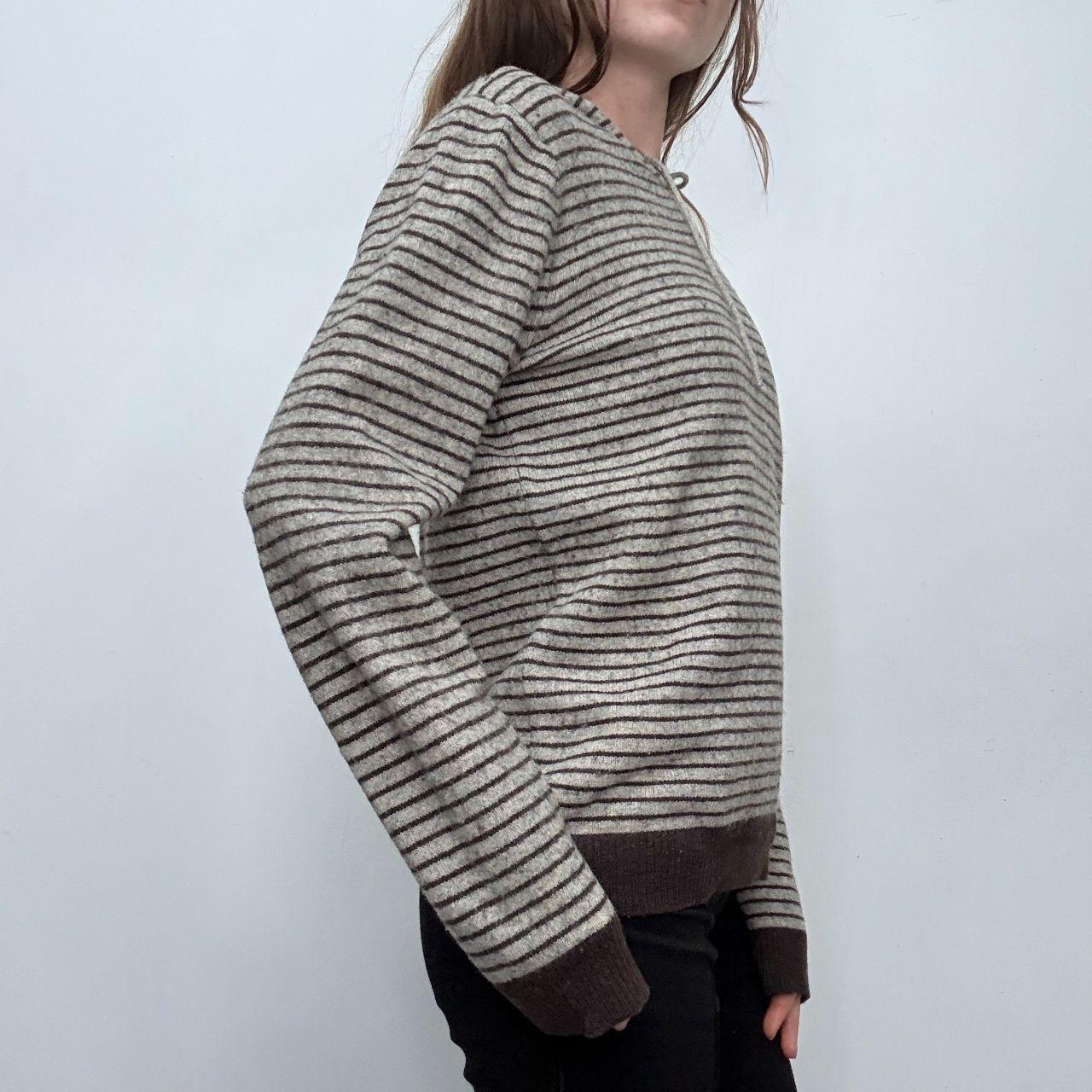 Grey wool pinstripe knitted hoodie jumper