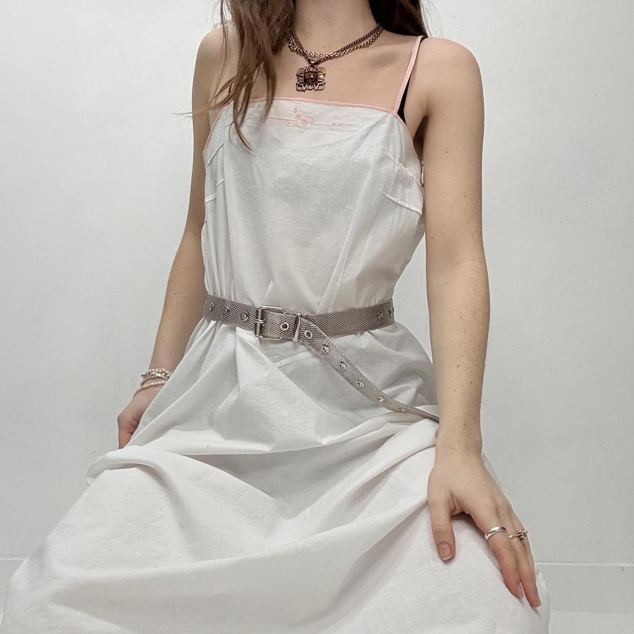 White linen embroidered midi dress