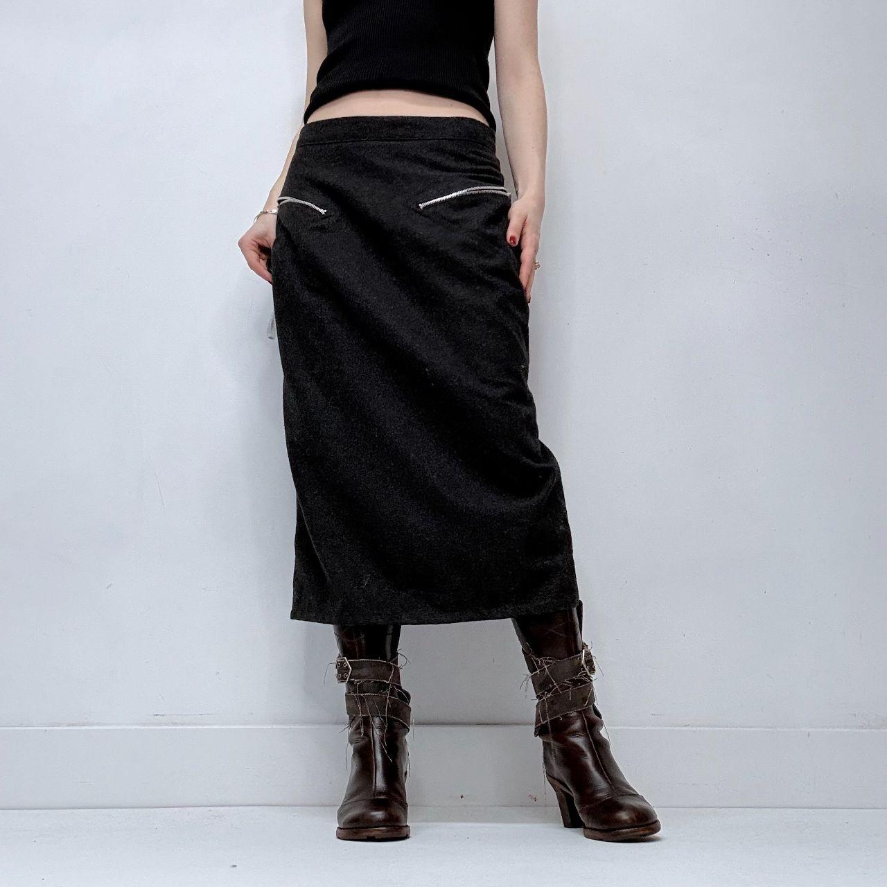 Grey wool zip minimalist skirt