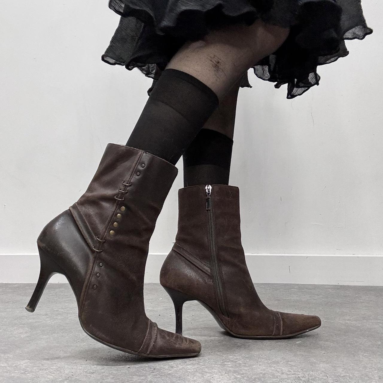 Brown leather studded boots