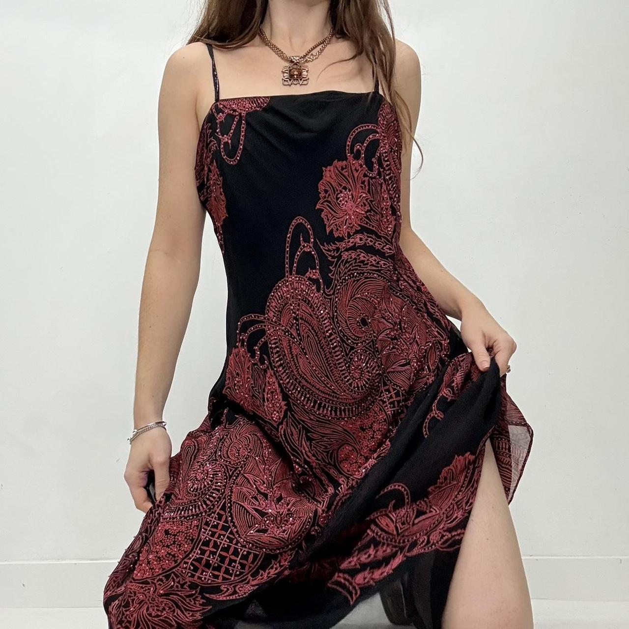 Black paisley layered midi dress