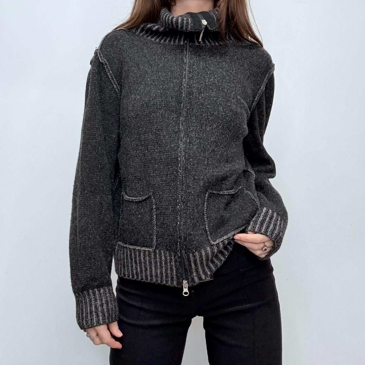Distressed grey knit cashmere cardigan