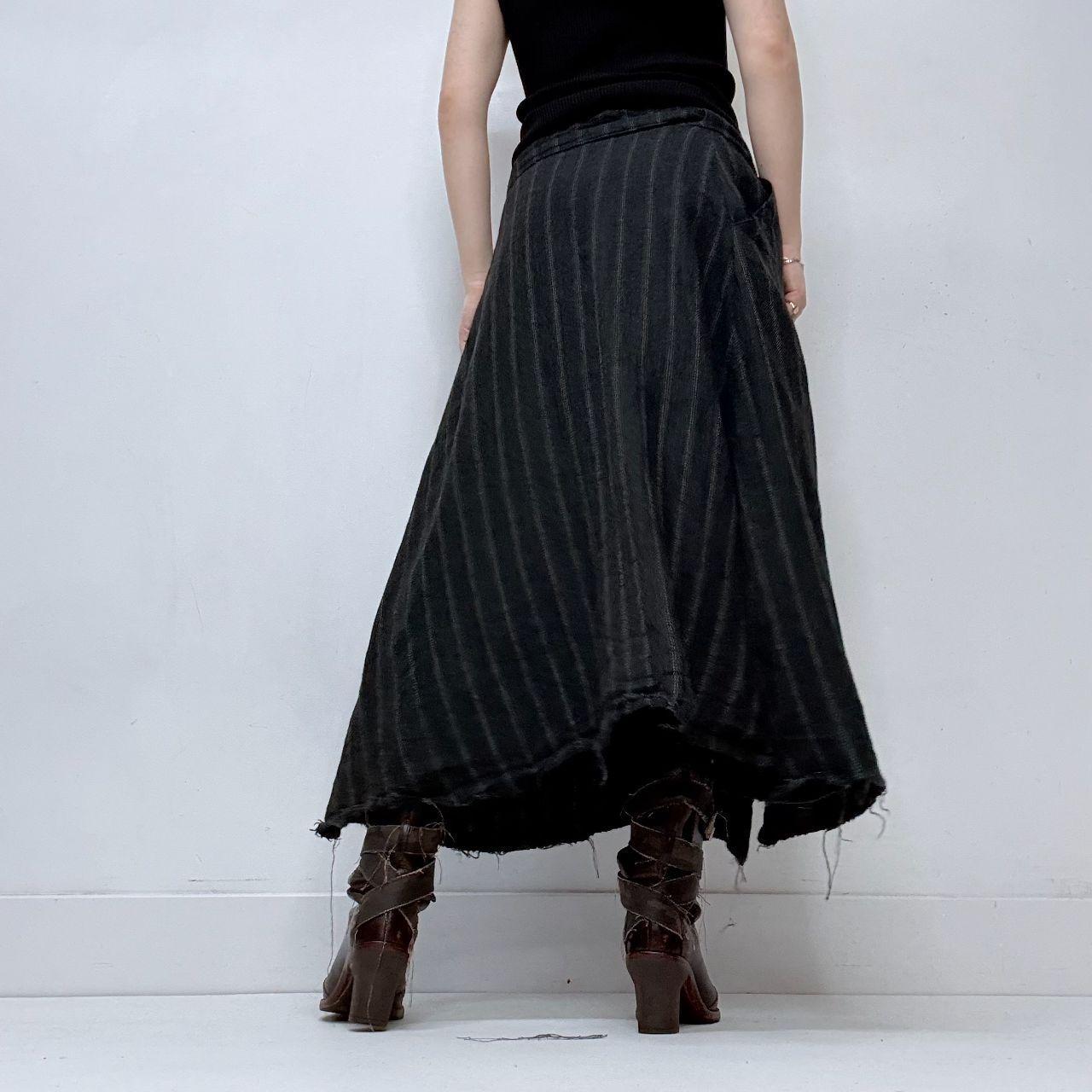 Grey pinstripe slit wrap skirt
