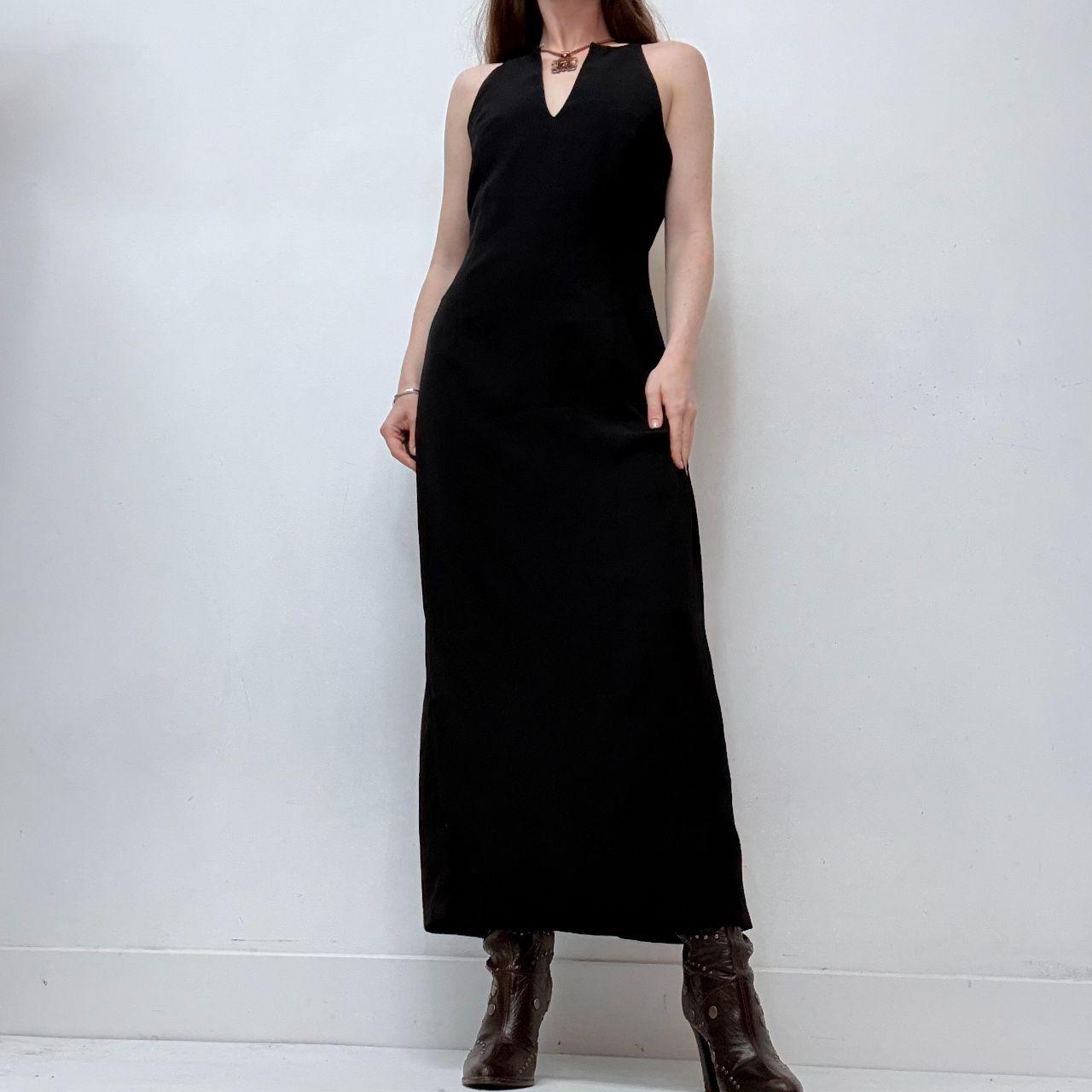Black a-line bias cut sleek 90s high neck dress