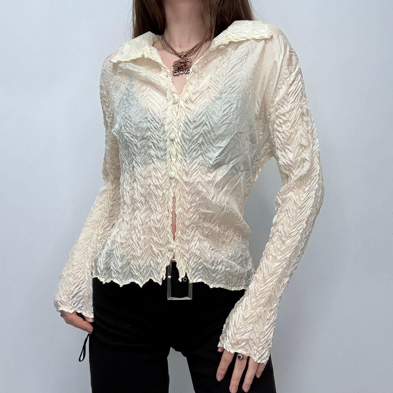 Cream crinkle fitted shirt