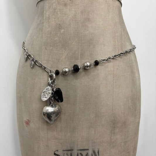 Silver metal heart waist chain belt