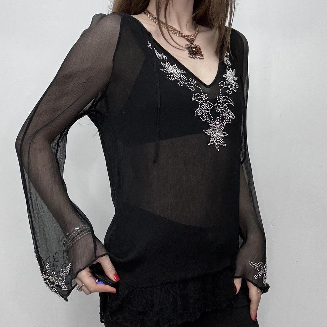 Sheer black crinkle boho shirt