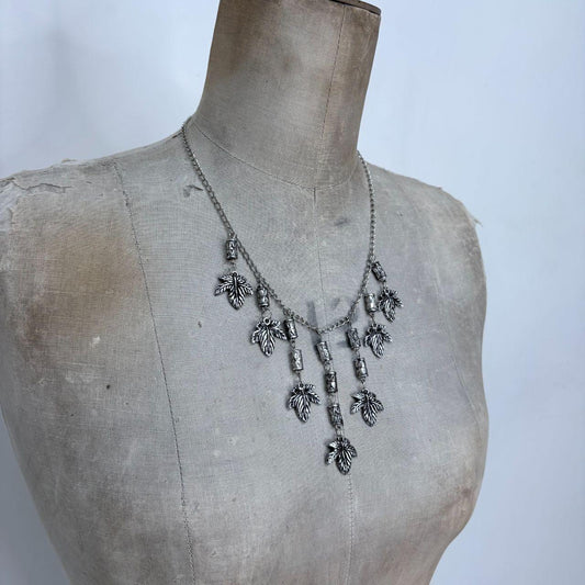 Layered leaf charm necklace