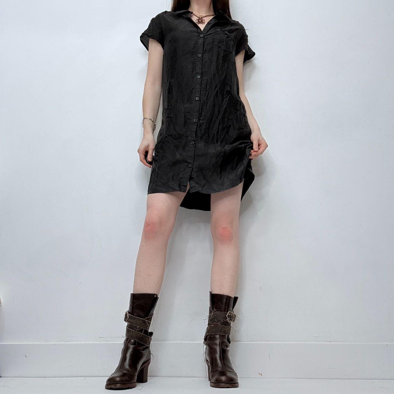 Black silk mini cargo shirt dress