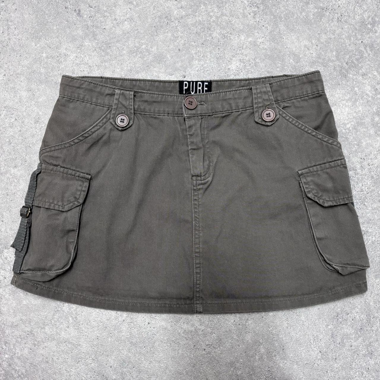 Khaki cargo utility mini skirt