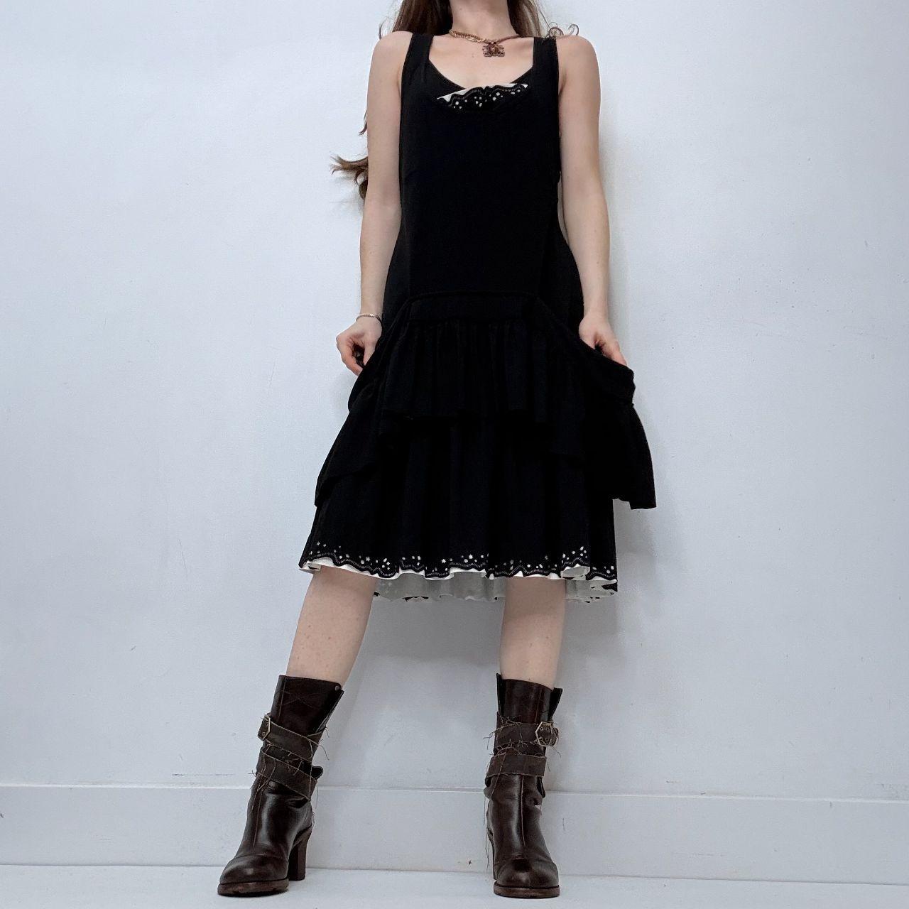 Black layered pleated midi dress