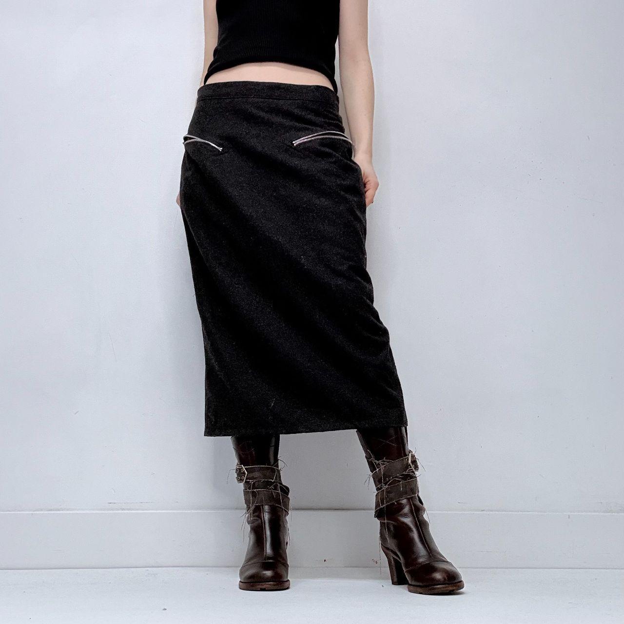Grey wool zip minimalist skirt