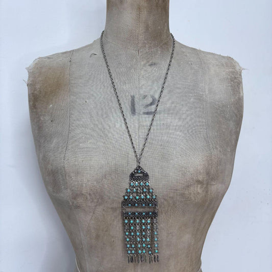 Silver boho long hippie necklace