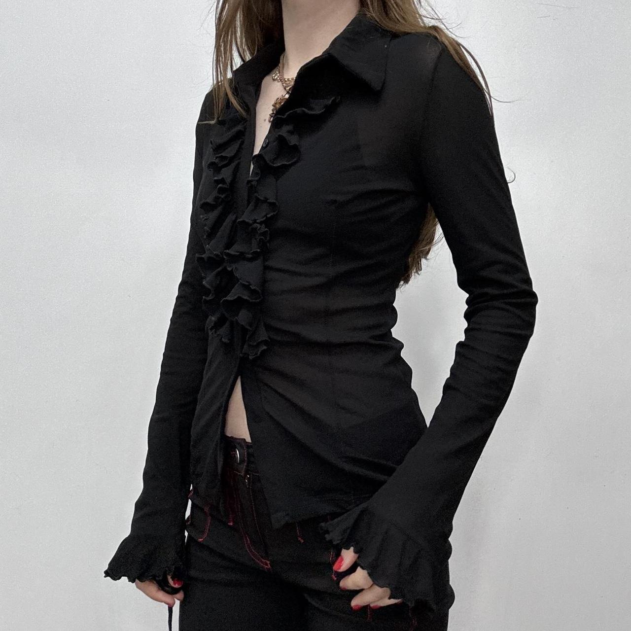 Black ruffle stretch shirt
