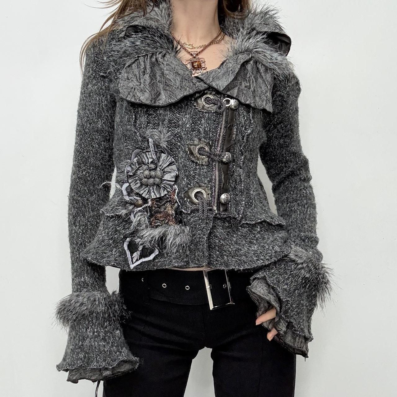 Grey grunge fairy flared knit cardigan